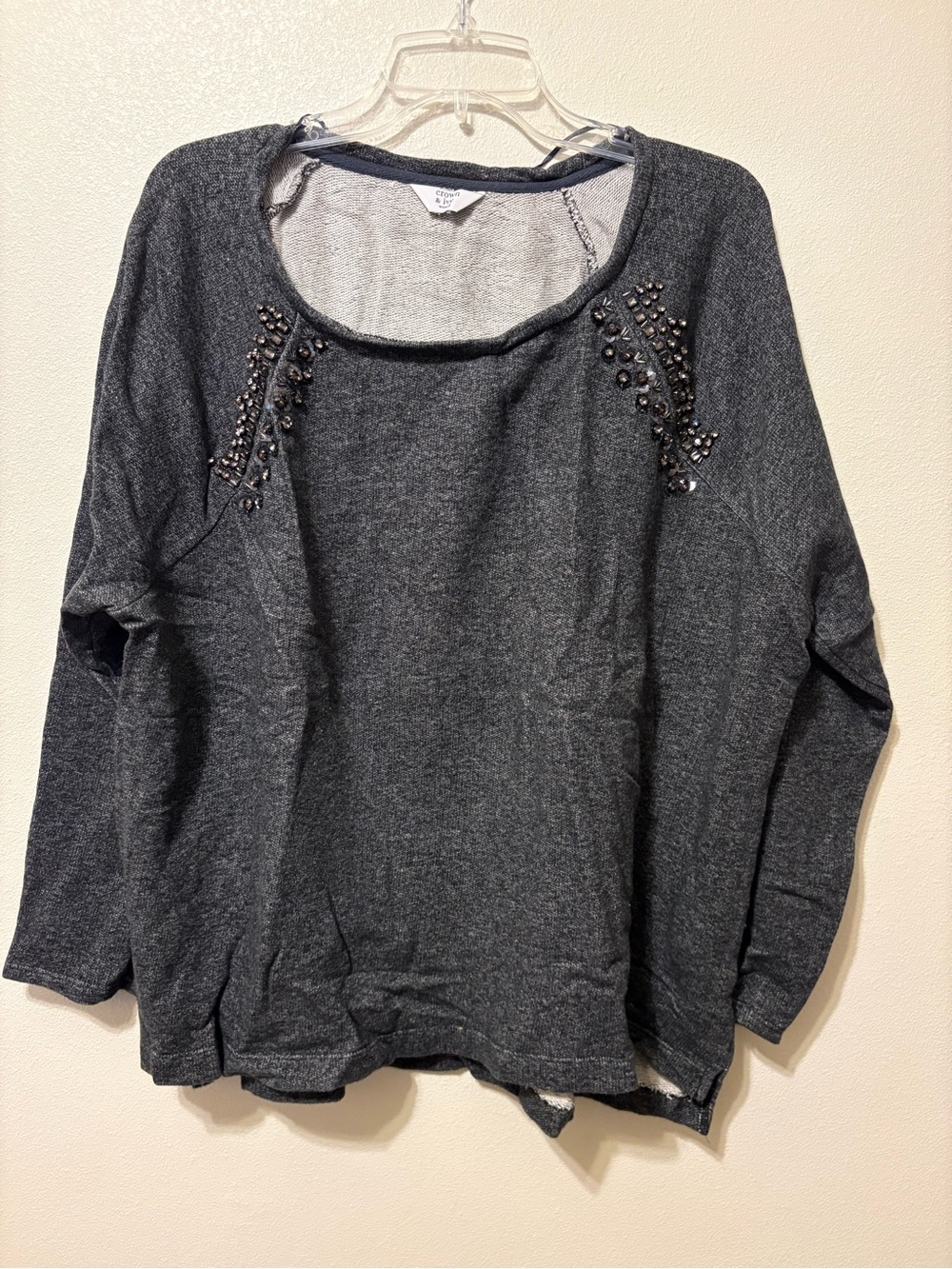 crown & ivy Dark Gray Embellished Pullover Sweatshirt